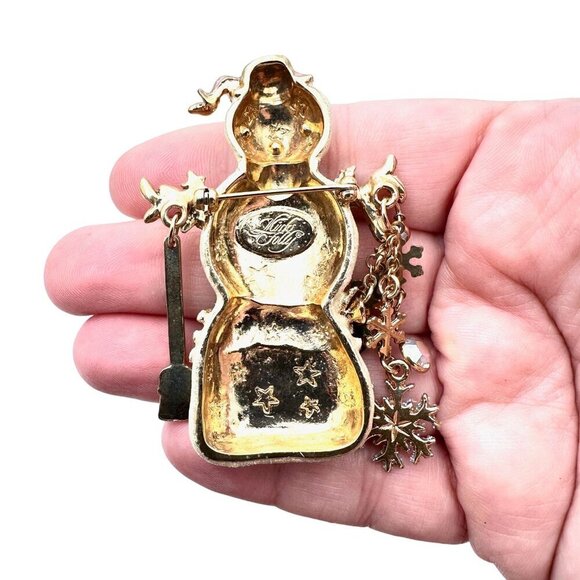 Kirks Folly Womens Brooch Mr Cool Snowman Glitter Gold Tone Pin Holiday Winter - Picture 3 of 4